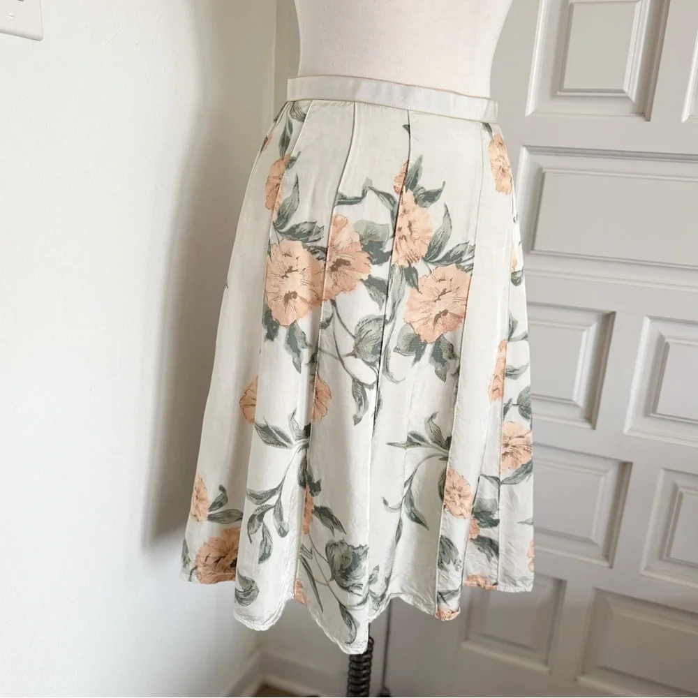 MNG Mango Peach & Green Floral Cream A-line Skirt Size 8